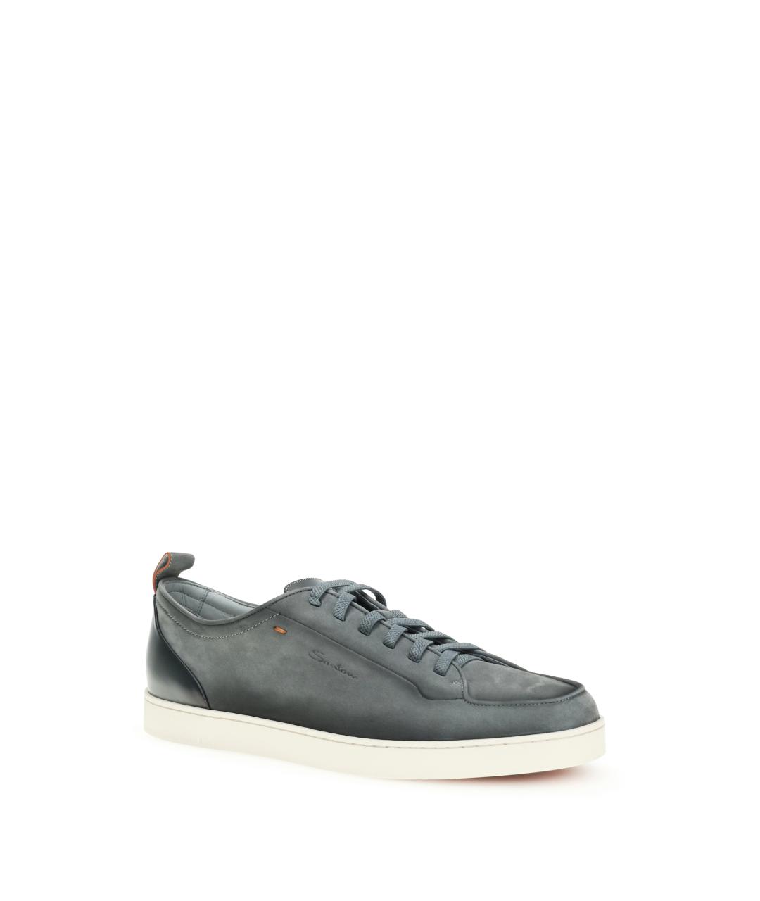 SANTONI Серые кожаные низкие кроссовки / кеды, фото 2