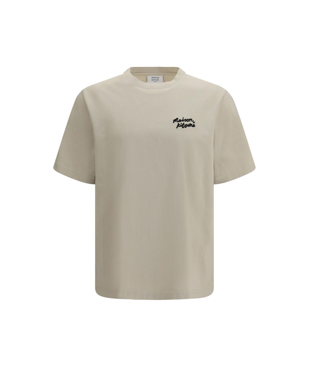 MAISON KITSUNE Бежевая хлопковая футболка, фото 4