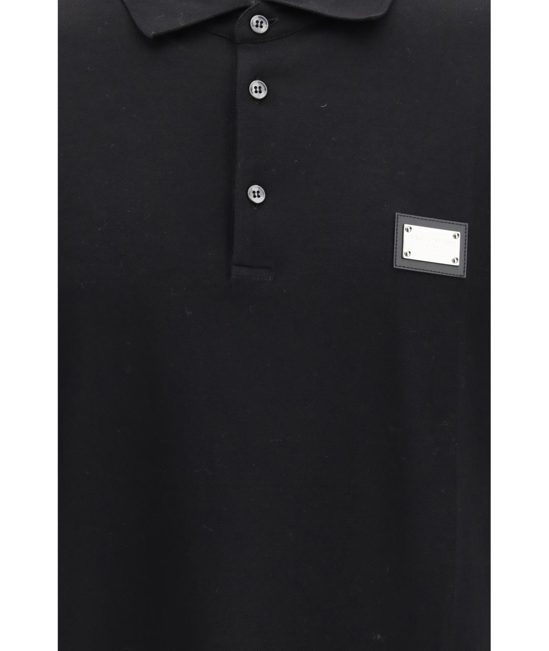 DOLCE&GABBANA Черное хлопковое поло с коротким рукавом, фото 3