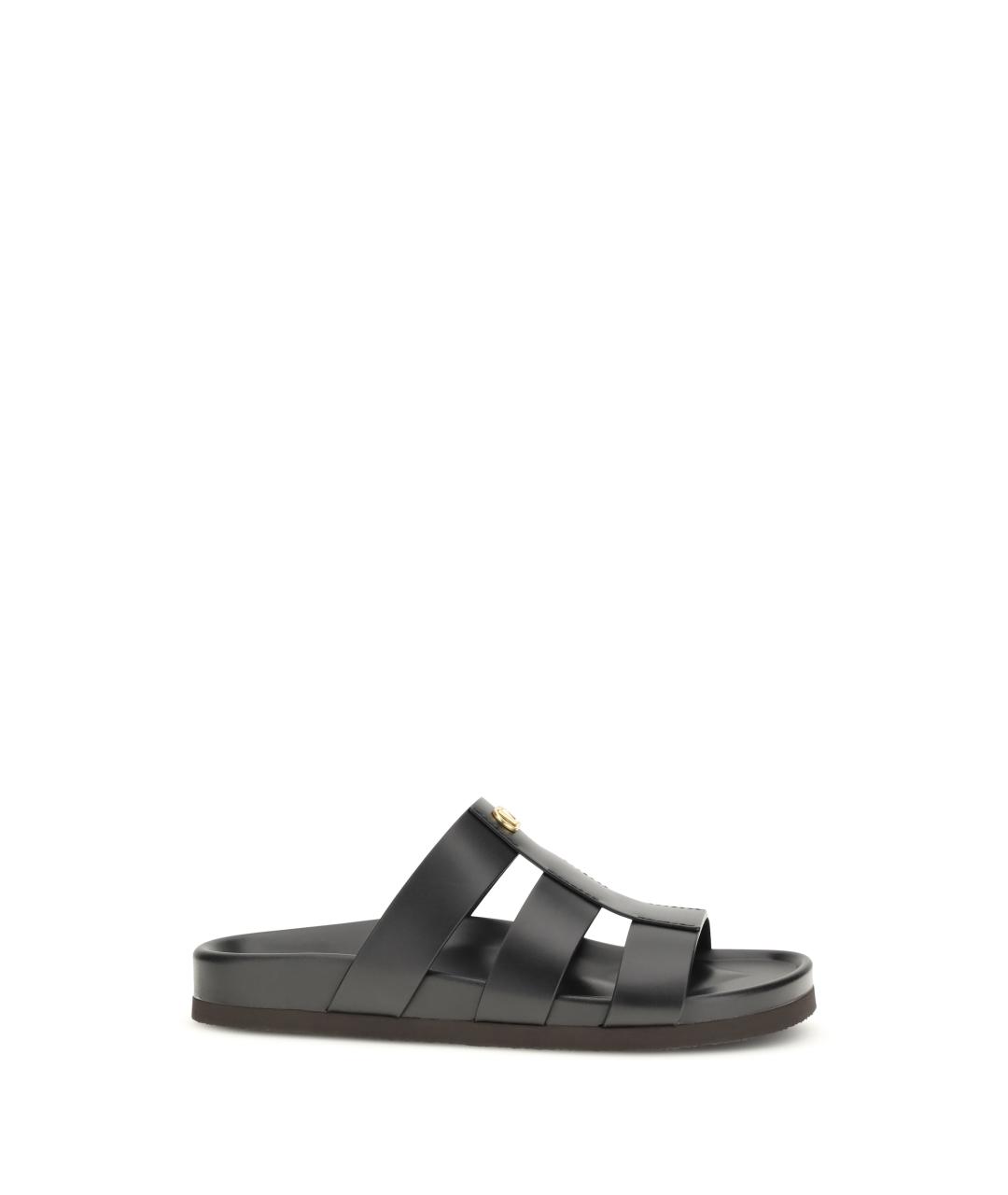 VALENTINO Черные кожаные шлепанцы, фото 1