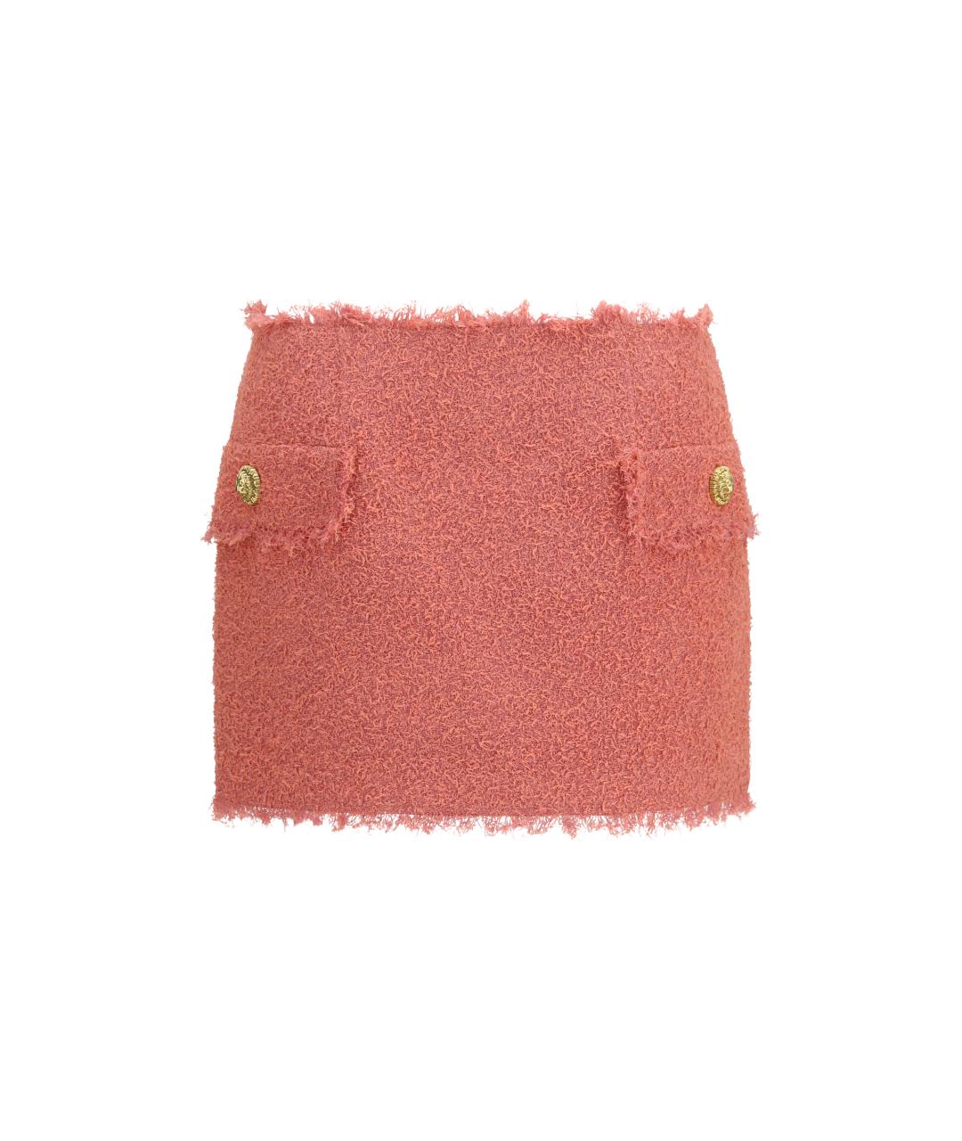 BALMAIN Коралловая шерстяная юбка мини, фото 4
