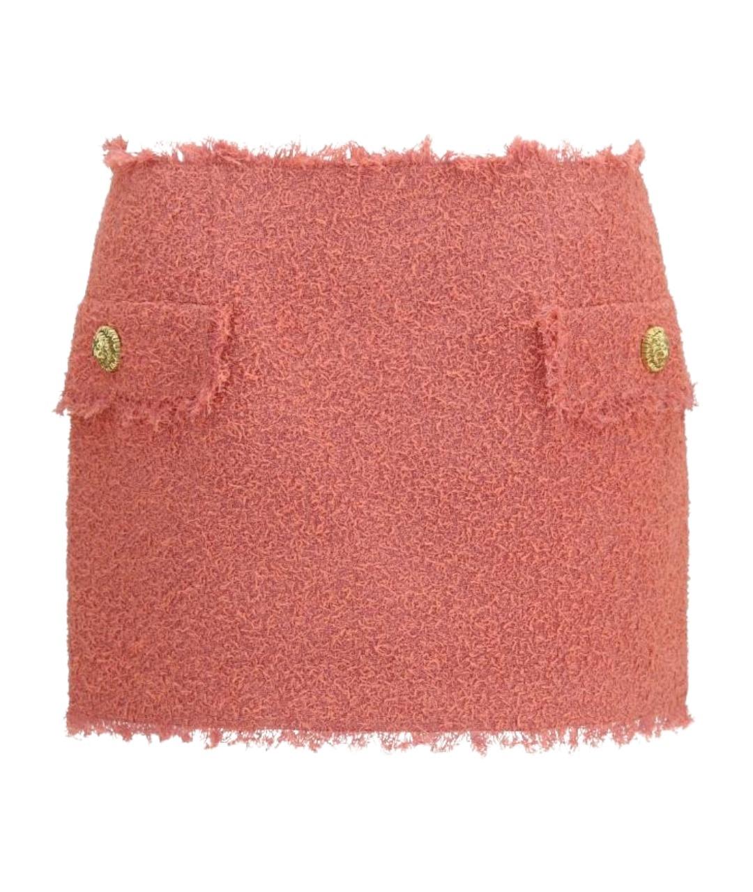 BALMAIN Коралловая шерстяная юбка мини, фото 1