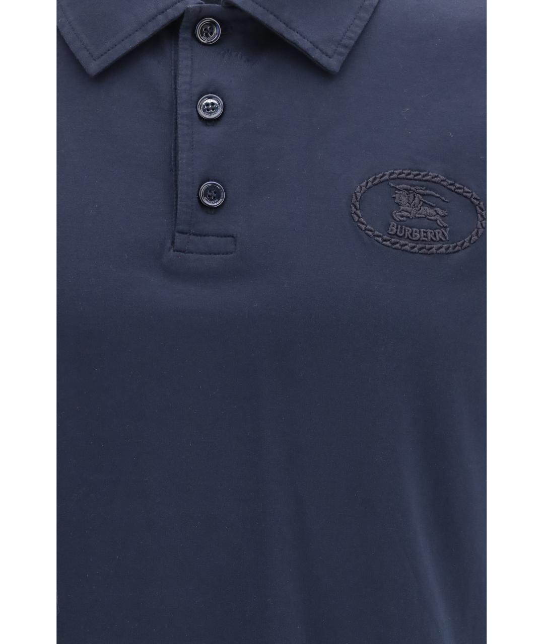 BURBERRY Темно-синее хлопковое поло с коротким рукавом, фото 3