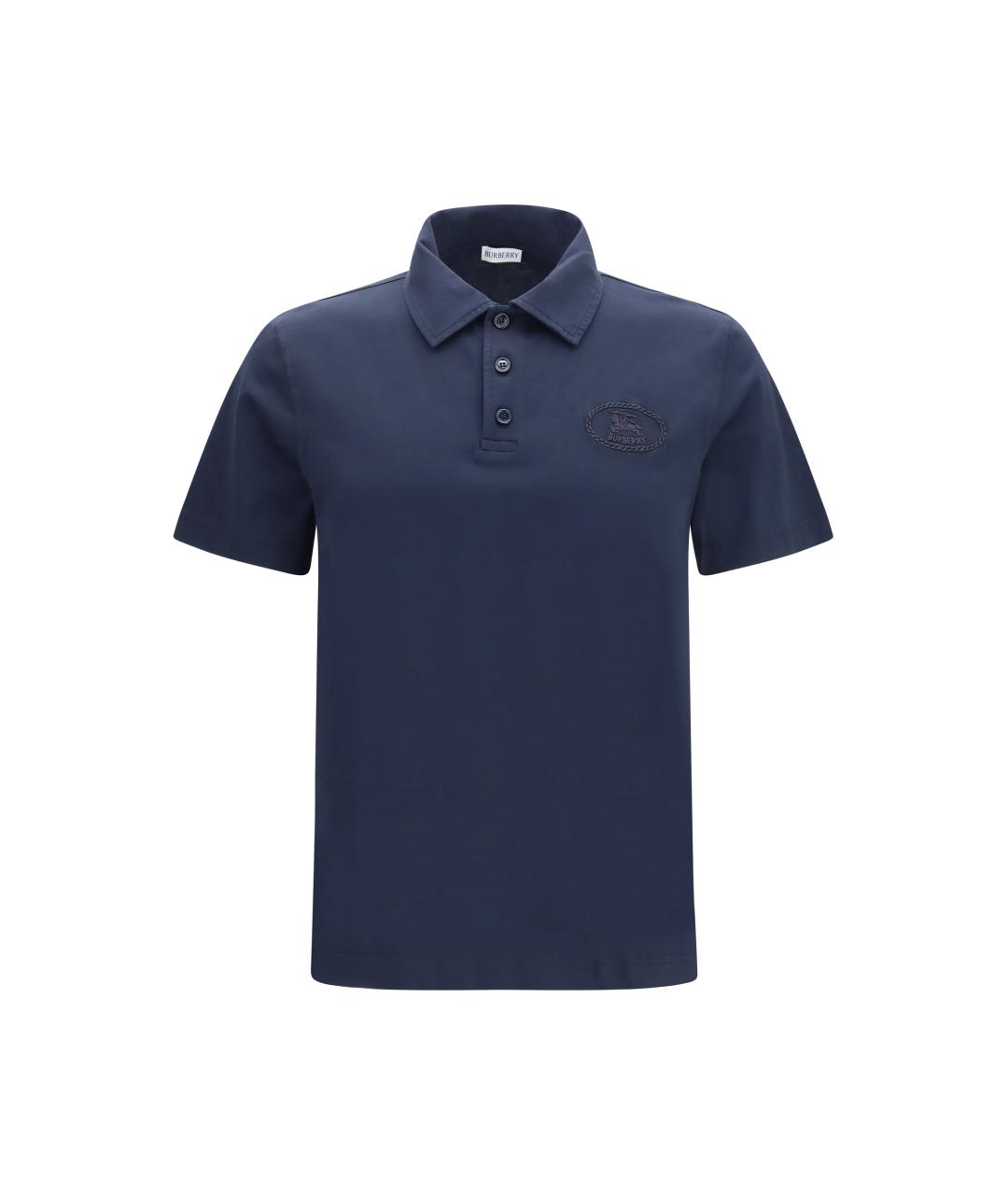 BURBERRY Темно-синее хлопковое поло с коротким рукавом, фото 1