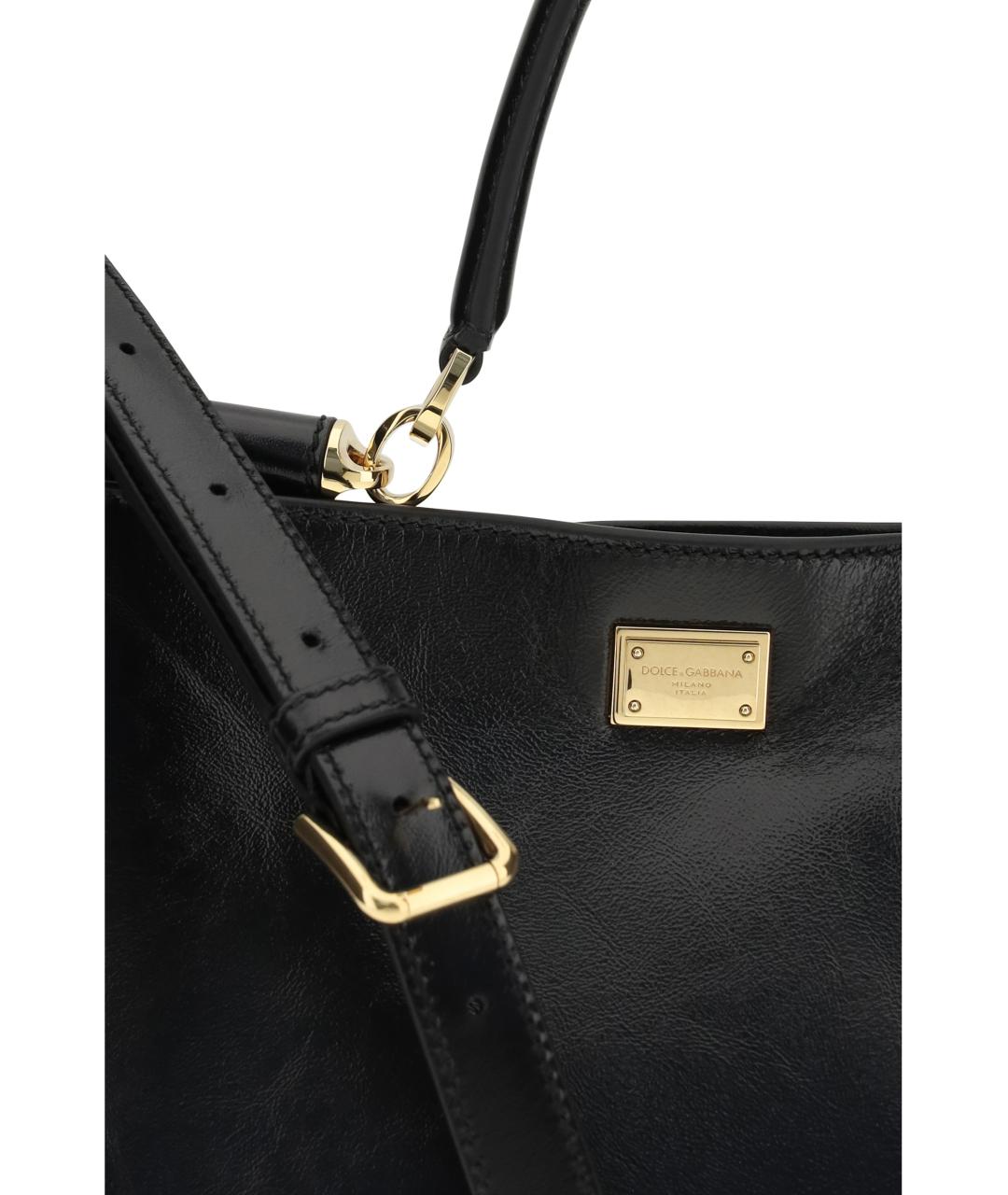 DOLCE&GABBANA Черная кожаная сумка тоут, фото 4