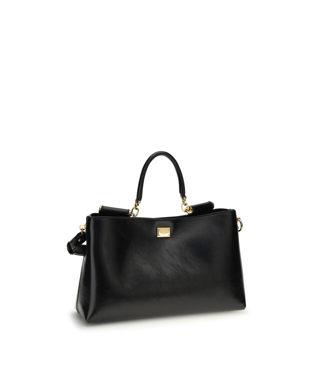 DOLCE&GABBANA Черная кожаная сумка тоут, фото 2