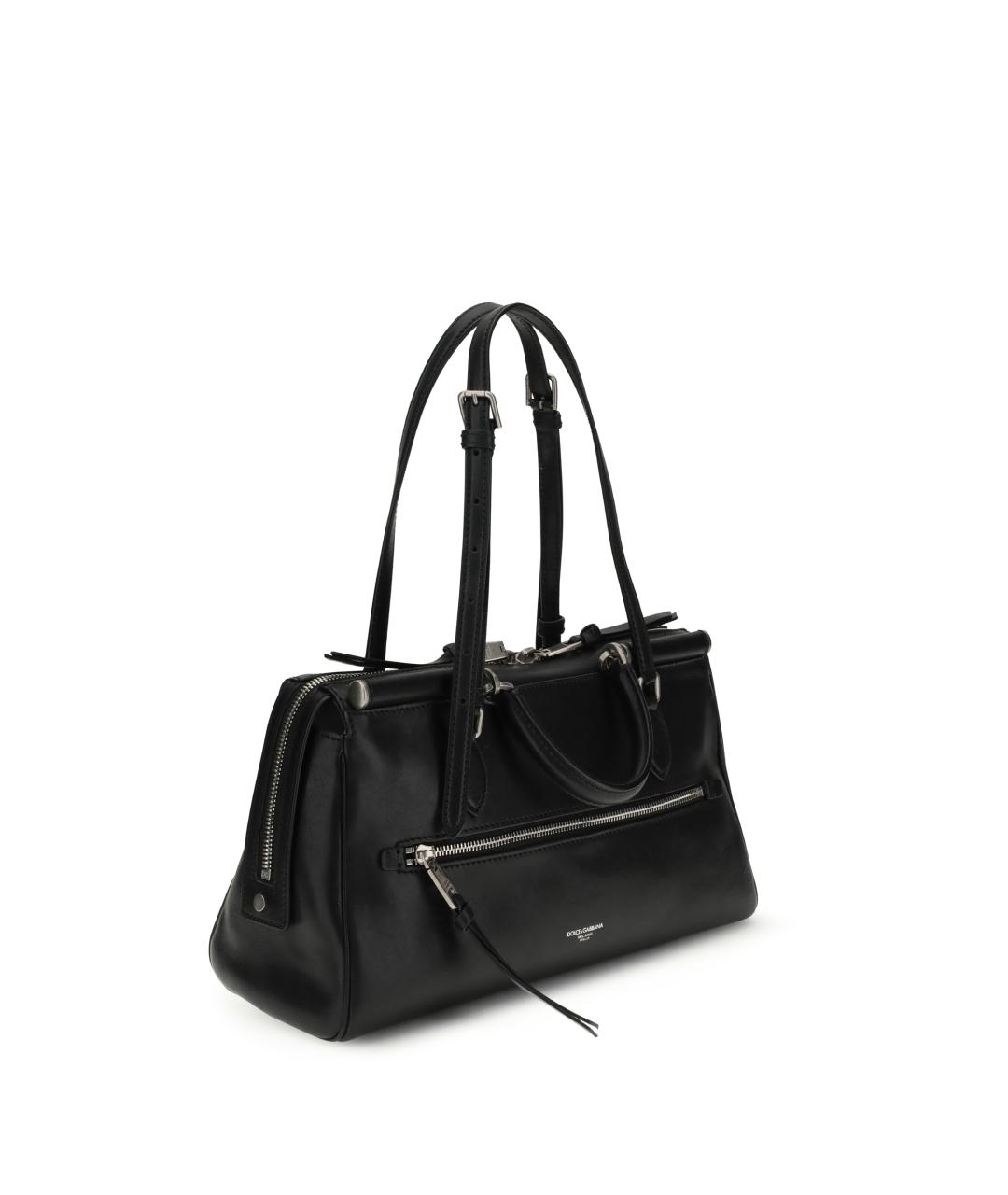 DOLCE&GABBANA Черная кожаная сумка тоут, фото 3