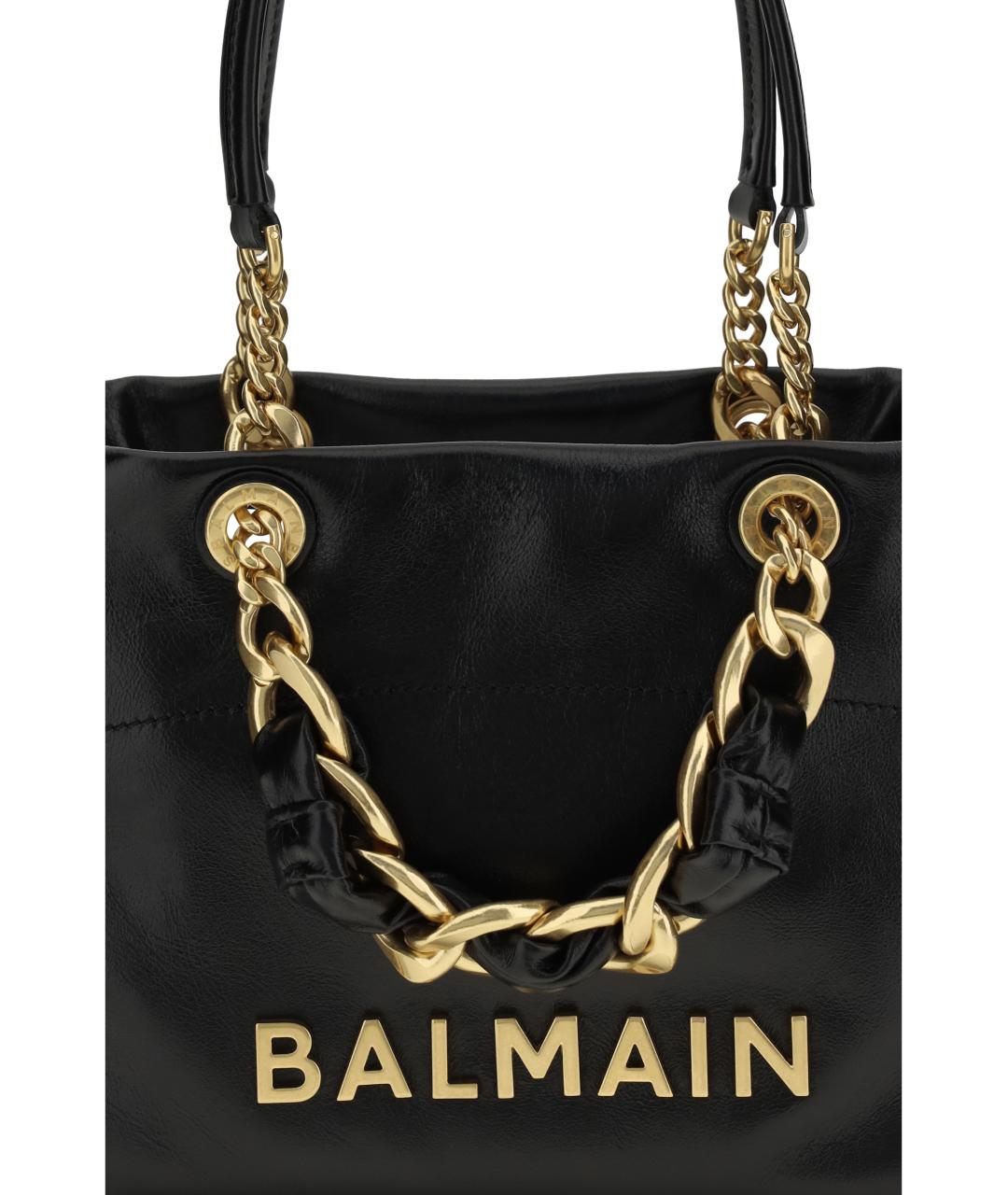 BALMAIN Черная кожаная сумка тоут, фото 4