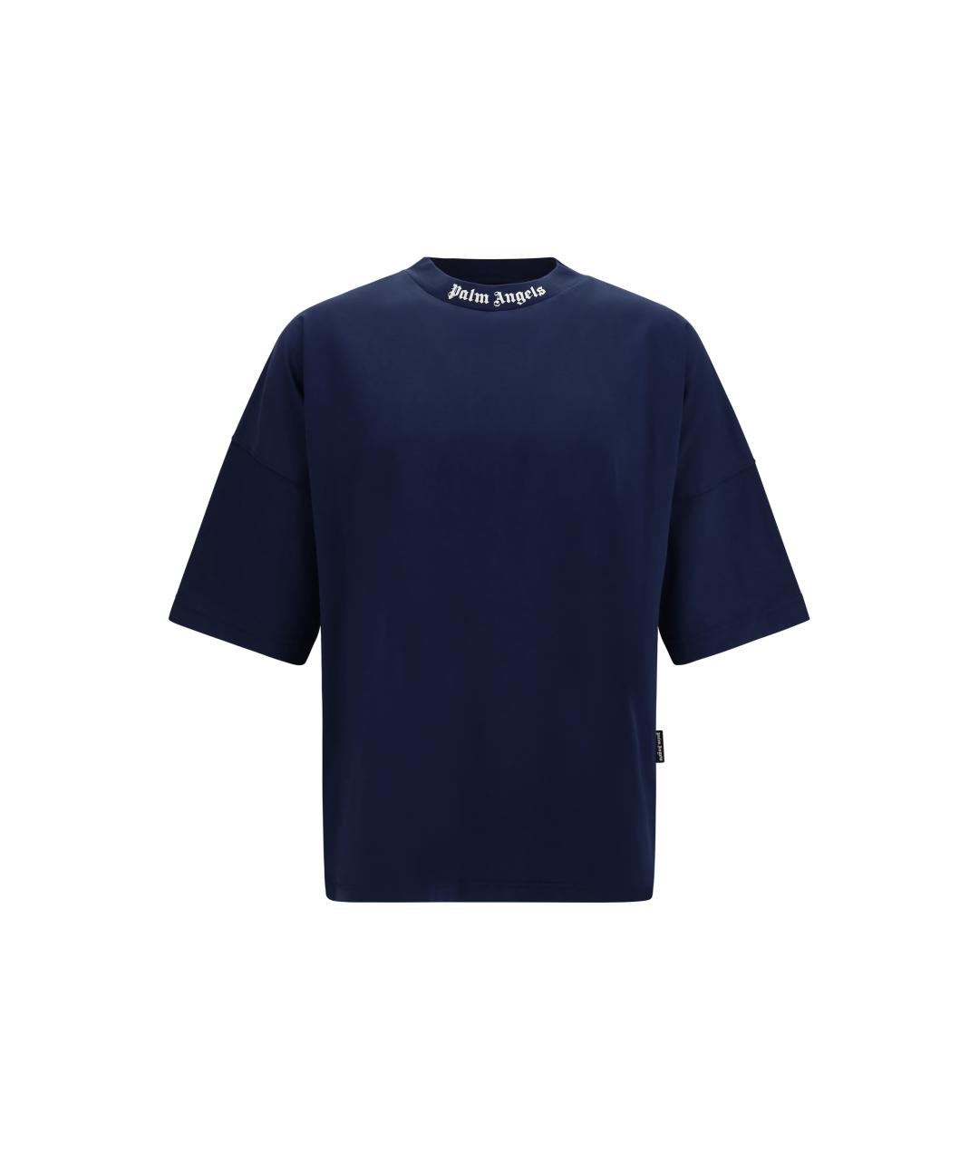 PALM ANGELS Темно-синяя хлопковая футболка, фото 4