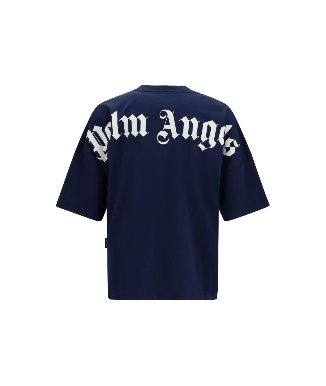 PALM ANGELS Темно-синяя хлопковая футболка, фото 2