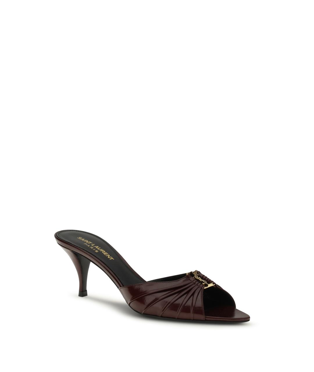 SAINT LAURENT Бордовые кожаные мюли, фото 2