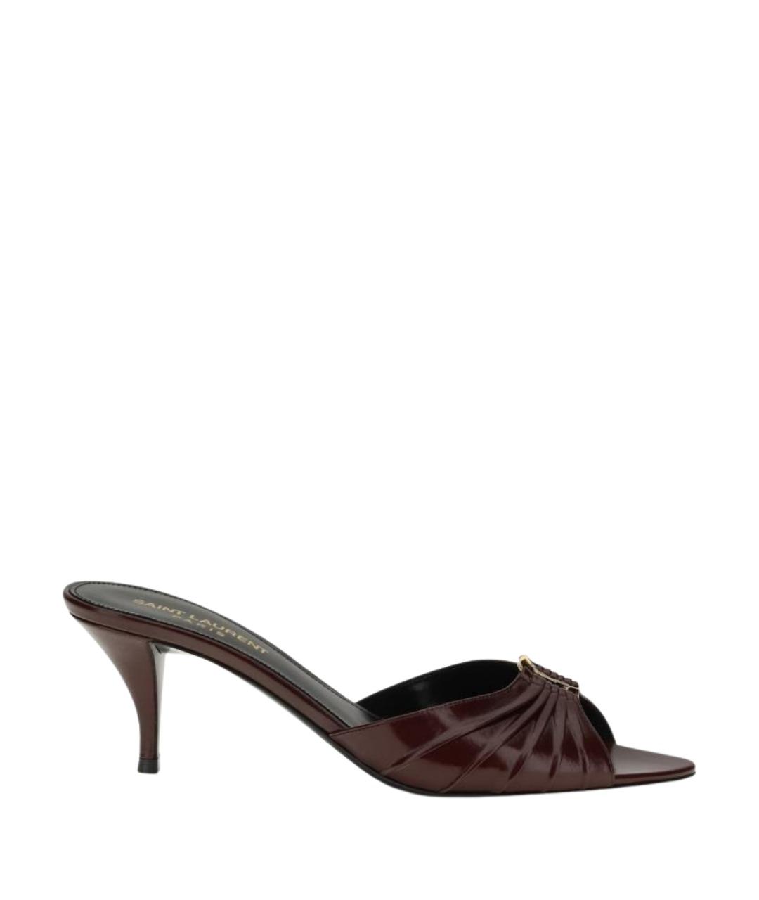 SAINT LAURENT Бордовые кожаные мюли, фото 1