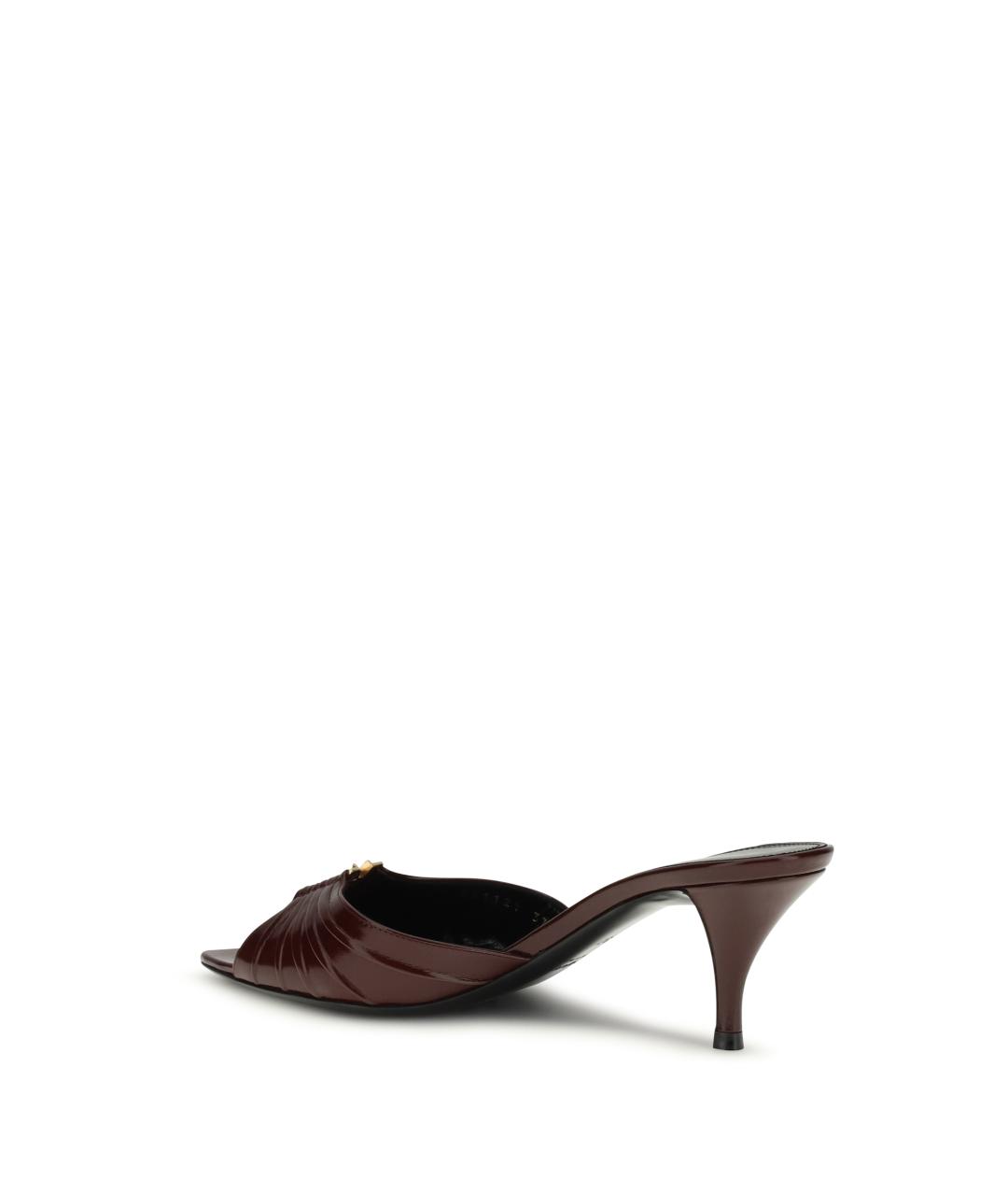 SAINT LAURENT Бордовые кожаные мюли, фото 3