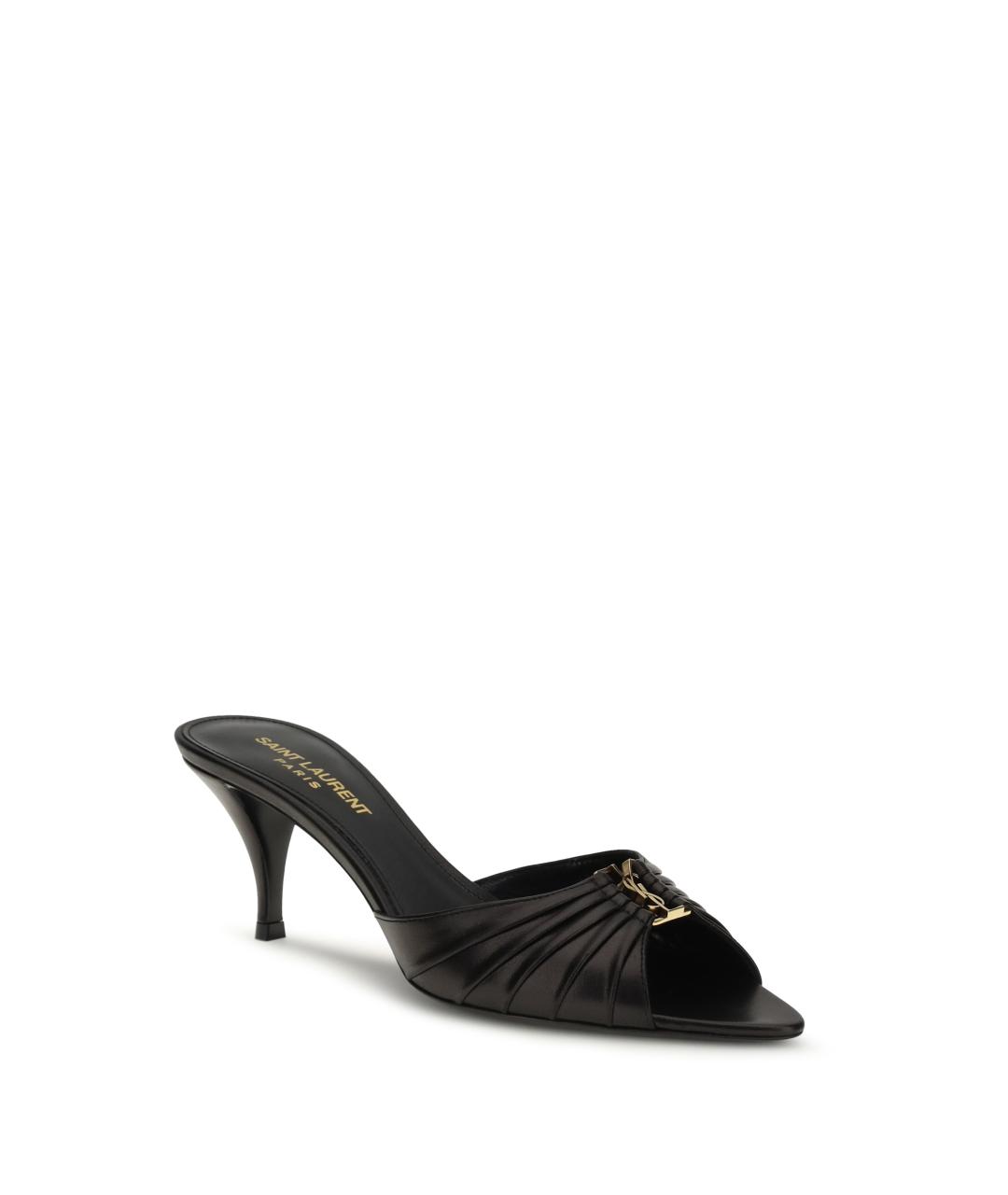 SAINT LAURENT Черные кожаные мюли, фото 2