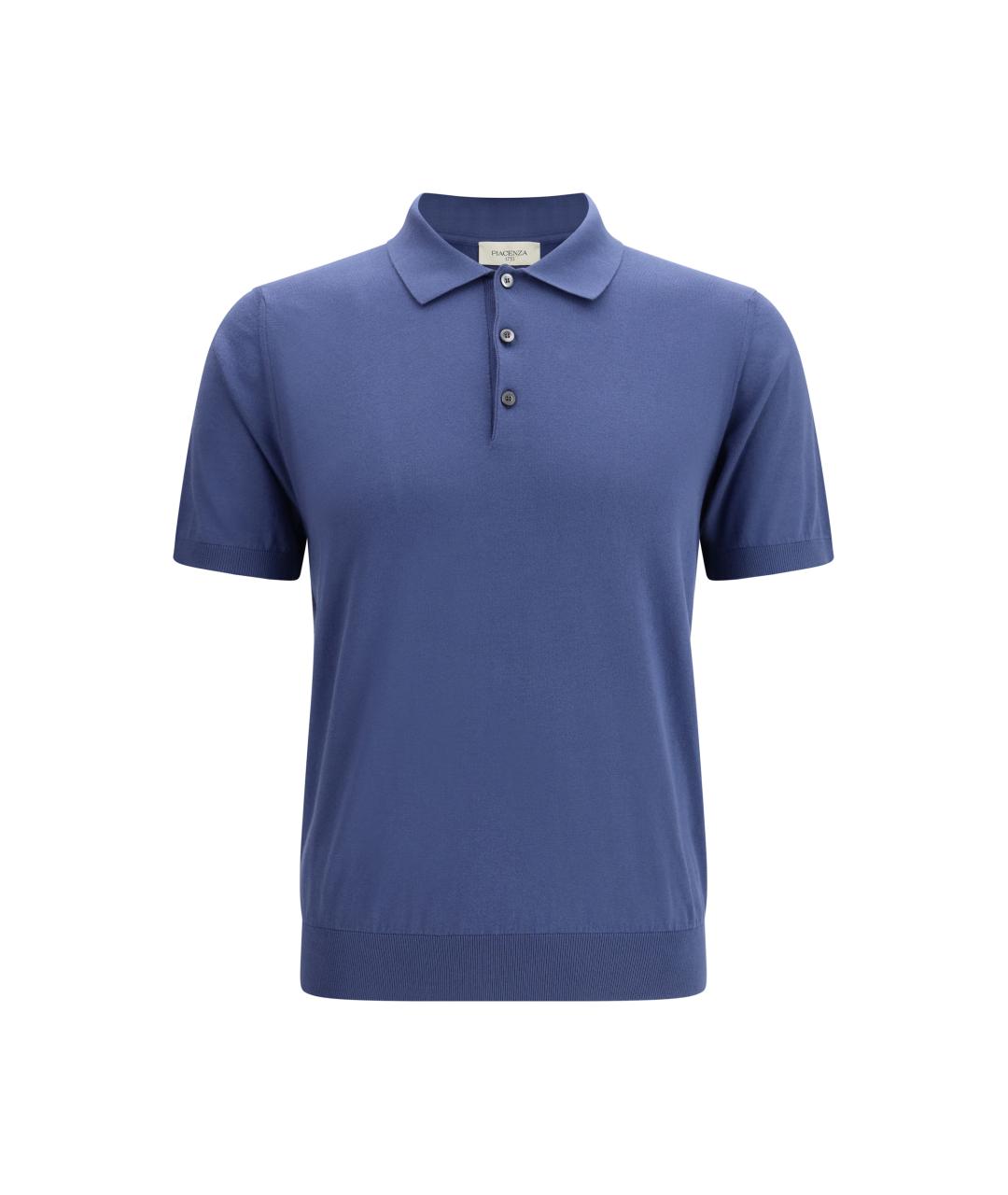 PIACENZA CASHMERE Синее хлопковое поло с коротким рукавом, фото 1