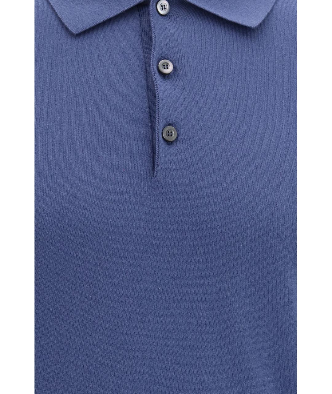 PIACENZA CASHMERE Синее хлопковое поло с коротким рукавом, фото 3