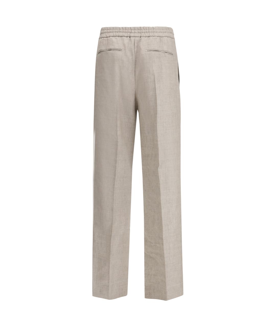 BRIONI Бежевые льняные повседневные брюки, фото 2
