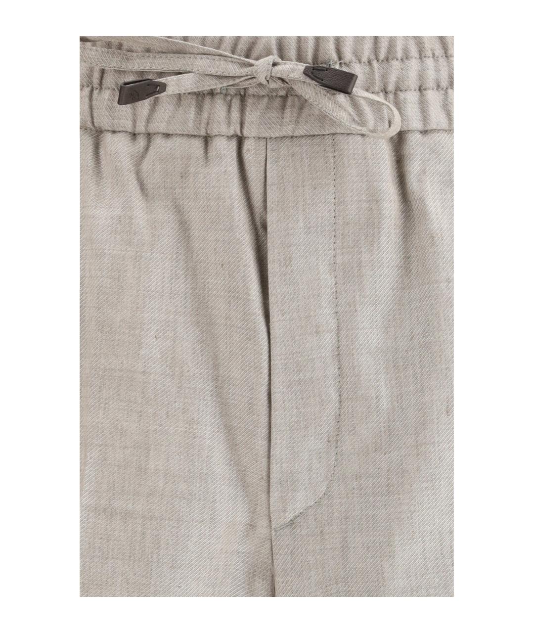 BRIONI Бежевые льняные повседневные брюки, фото 3