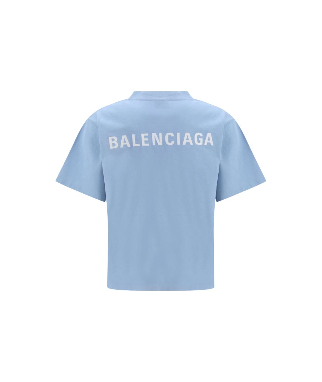 BALENCIAGA Голубая хлопковая футболка, фото 2