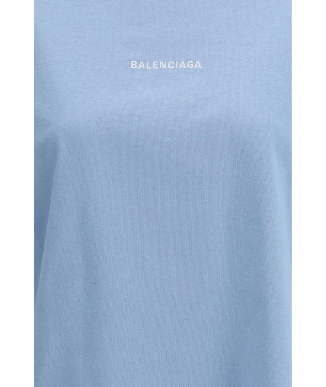 BALENCIAGA Голубая хлопковая футболка, фото 3