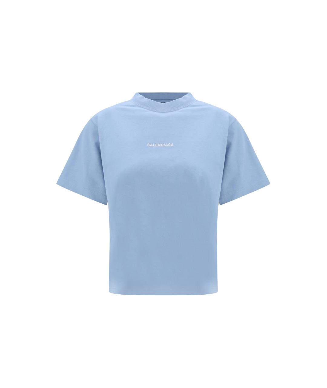 BALENCIAGA Голубая хлопковая футболка, фото 1