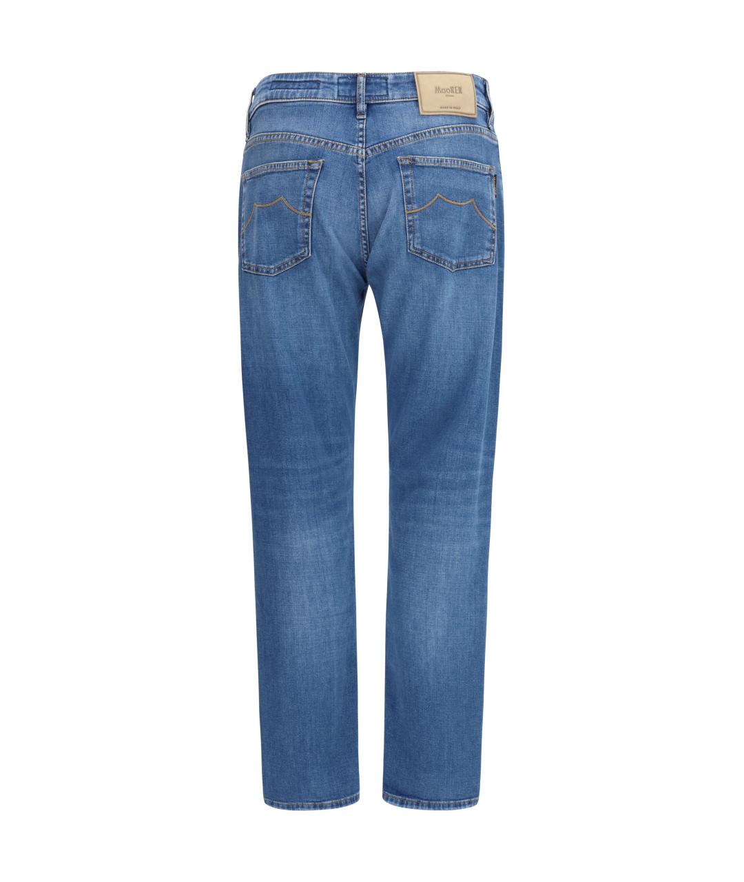 MOORER Синие хлопко-эластановые прямые джинсы, фото 2