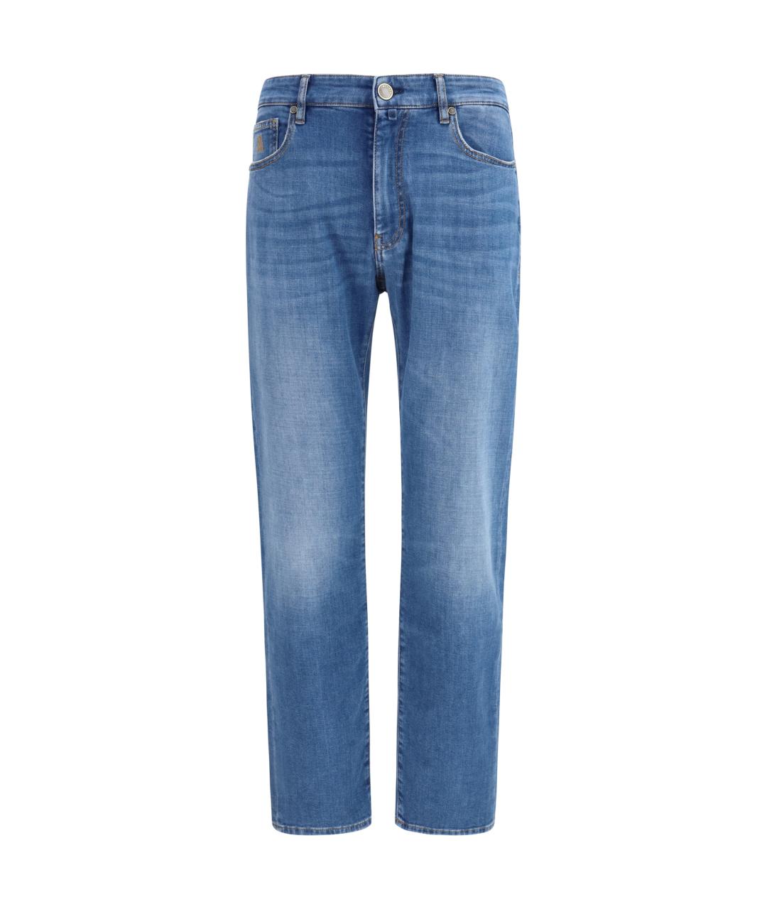 MOORER Синие хлопко-эластановые прямые джинсы, фото 1