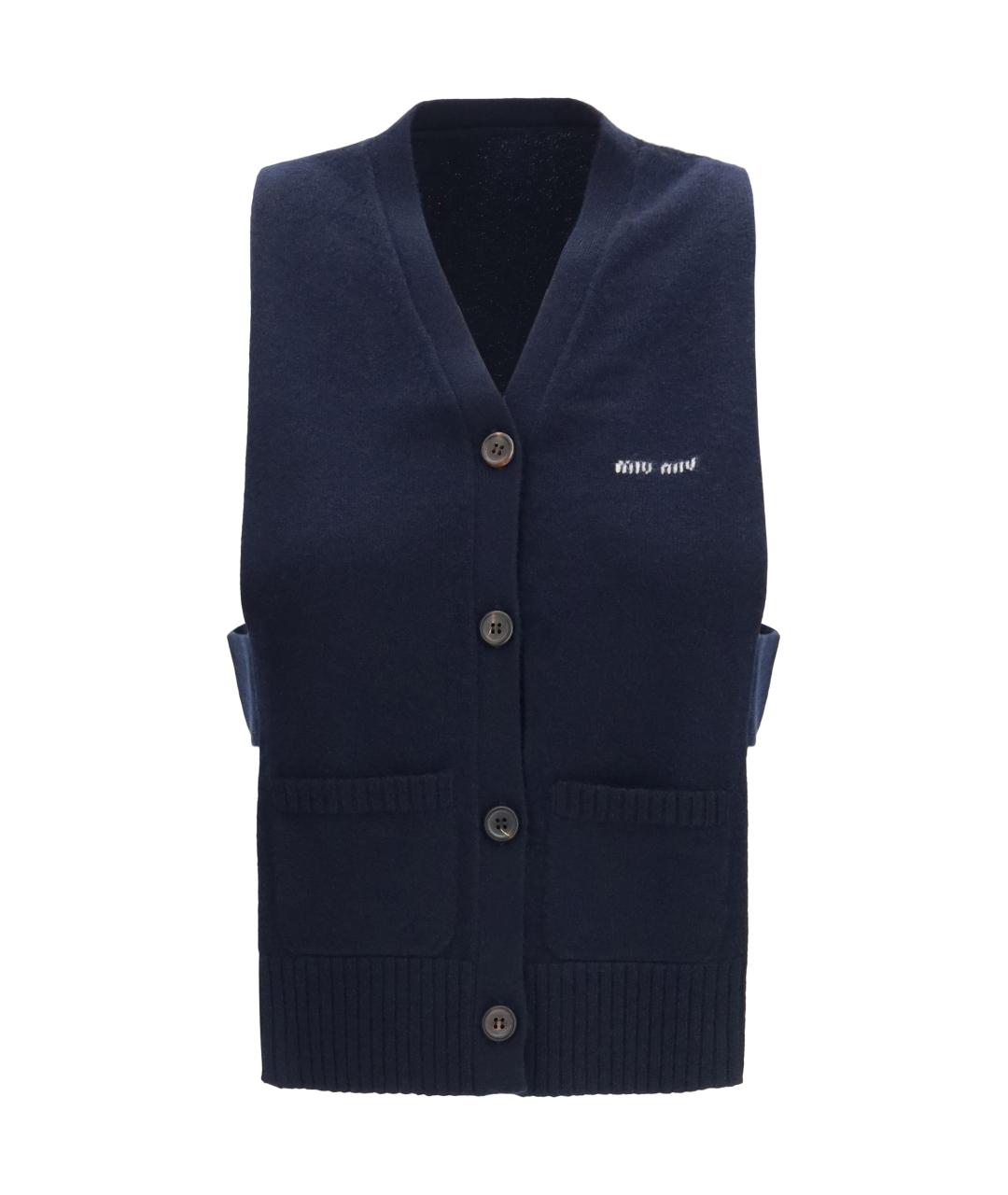 MIU MIU Темно-синяя кашемировая жилетка, фото 1