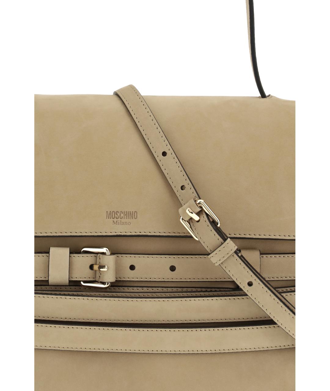 MOSCHINO Бежевая замшевая сумка с короткими ручками, фото 4