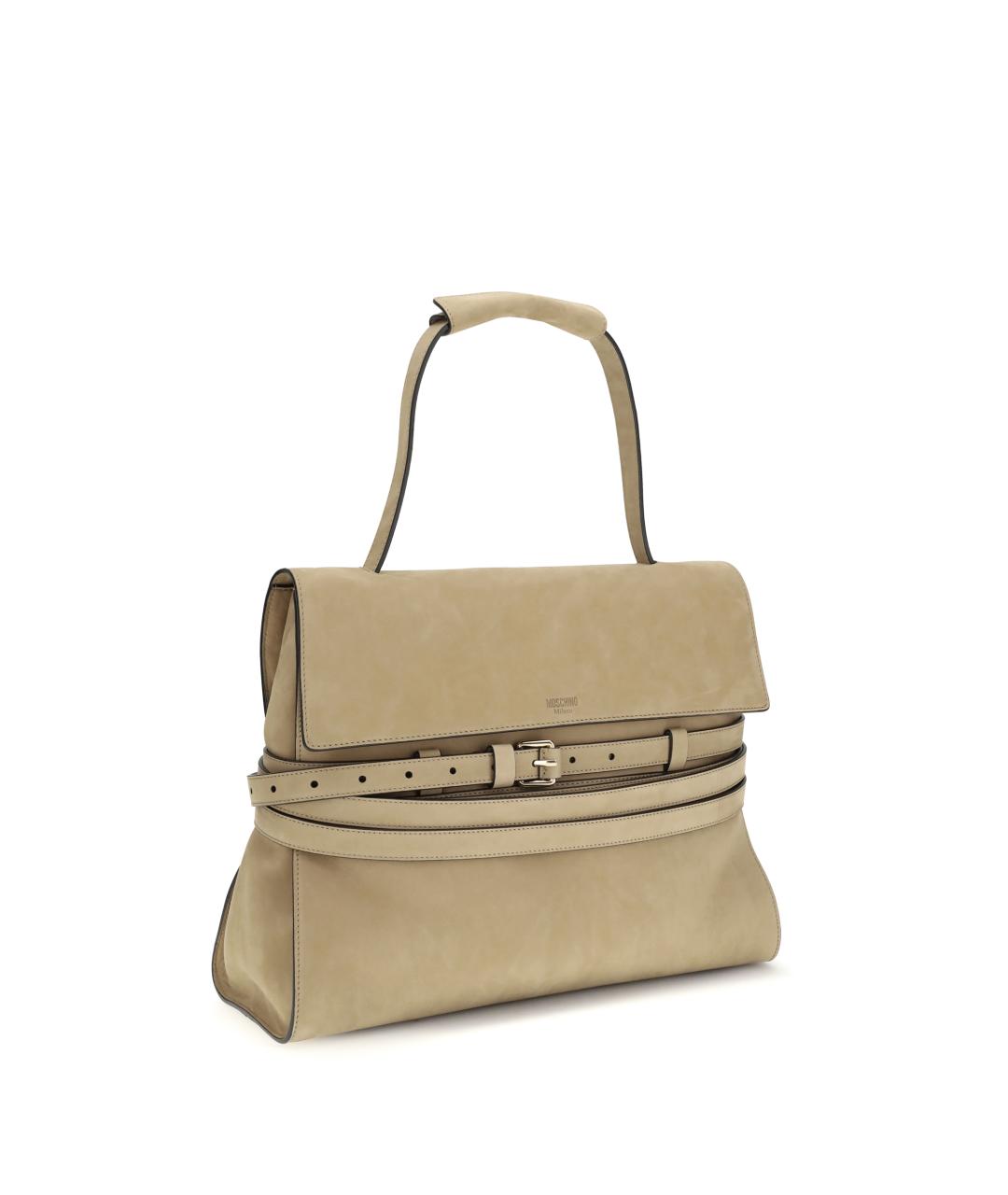 MOSCHINO Бежевая замшевая сумка с короткими ручками, фото 2