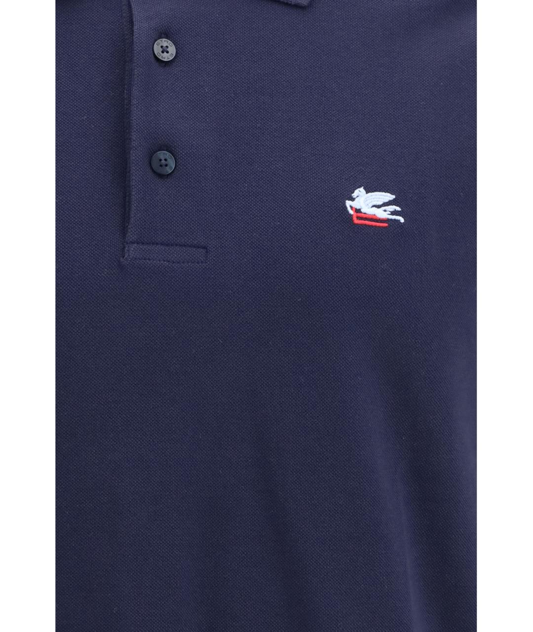 ETRO Темно-синее хлопковое поло с коротким рукавом, фото 3