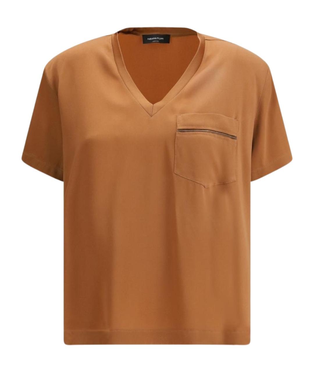 FABIANA FILIPPI Коричневая вискозная футболка, фото 1