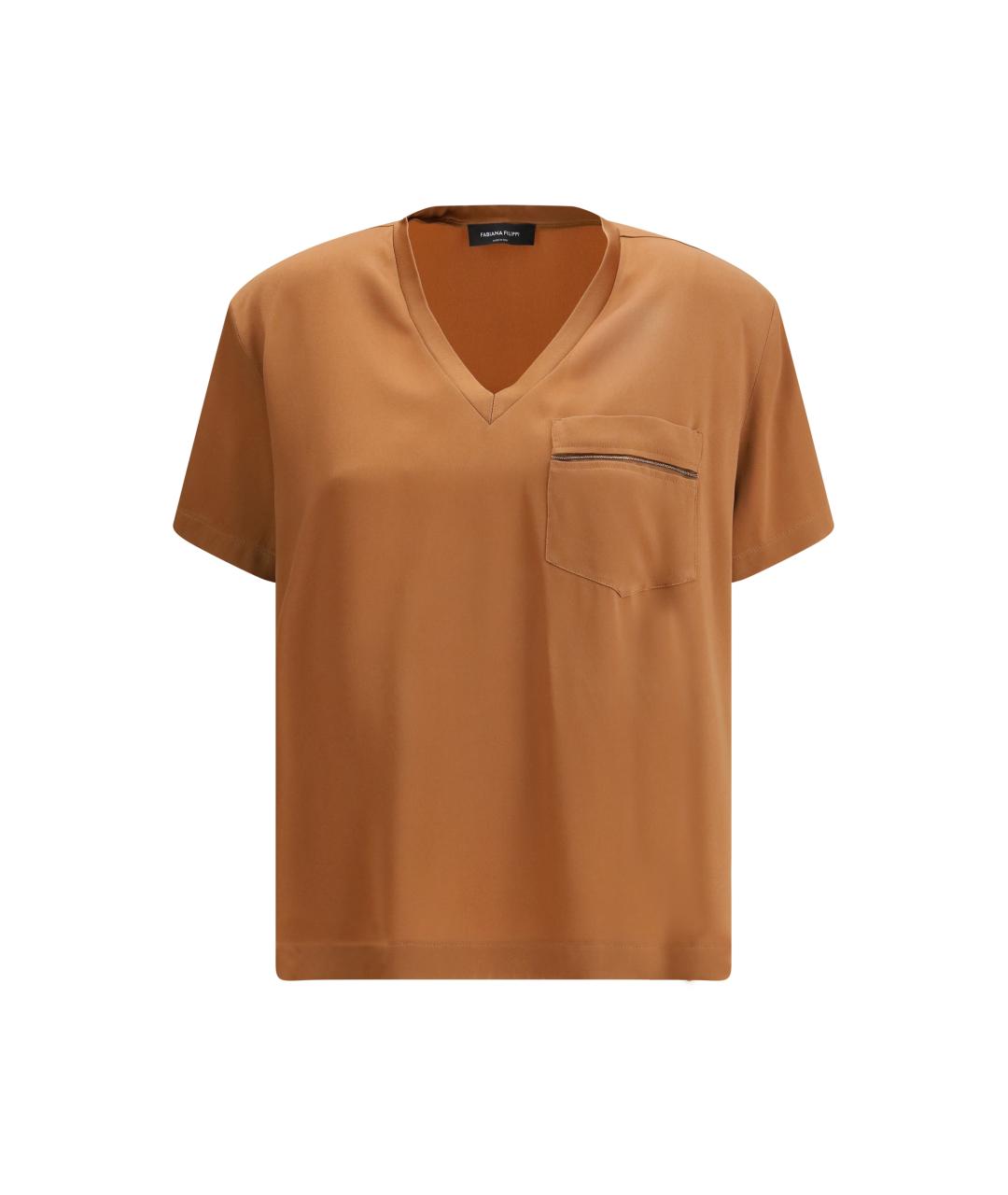 FABIANA FILIPPI Коричневая вискозная футболка, фото 4