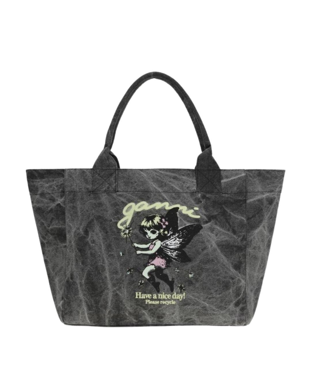 GANNI Черная хлопковая сумка тоут, фото 1