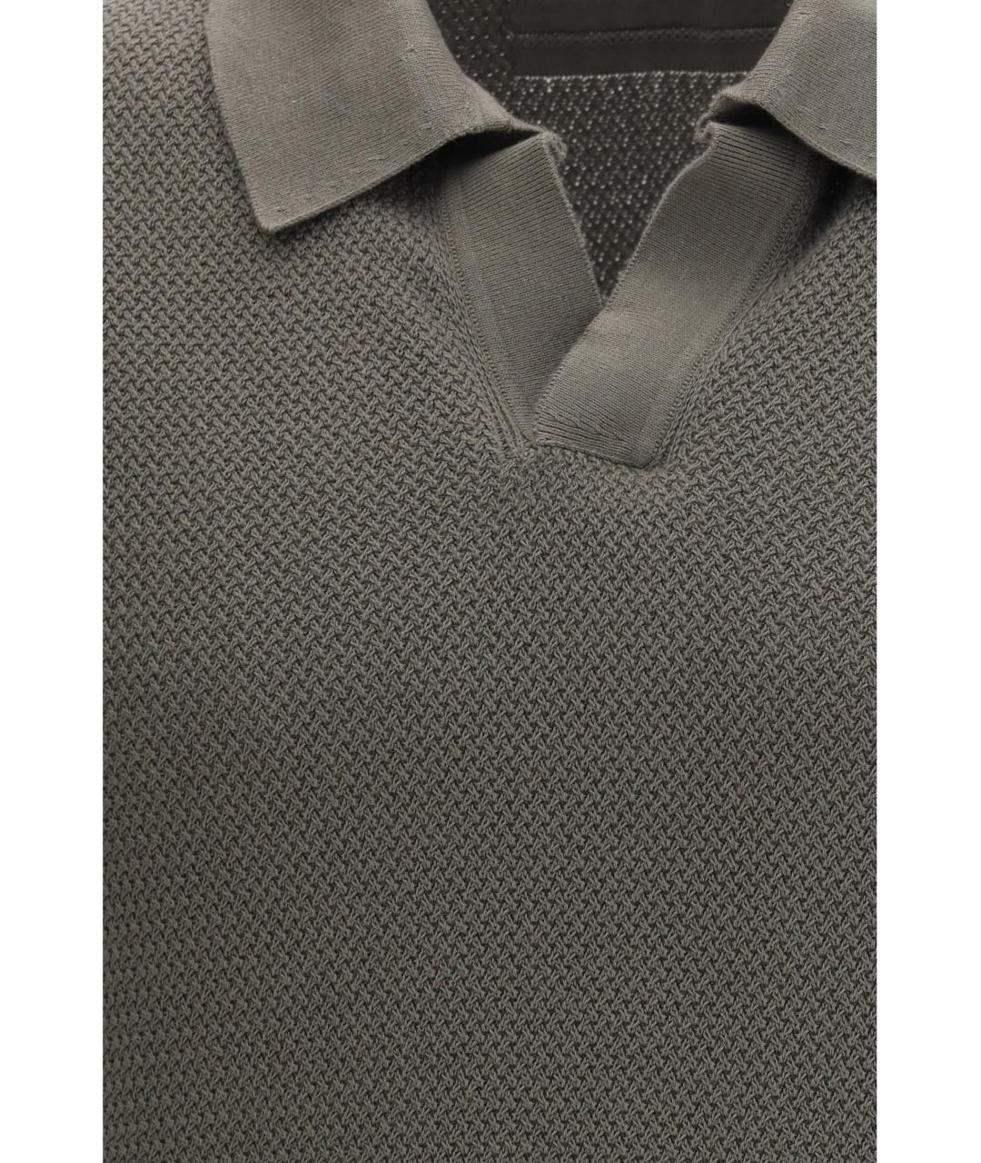 ZEGNA Серое хлопковое поло с коротким рукавом, фото 3