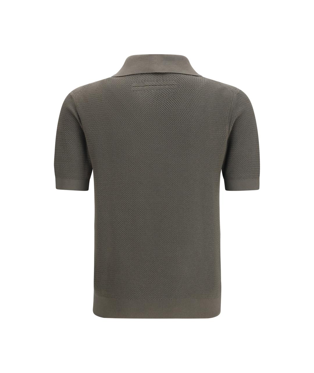 ZEGNA Серое хлопковое поло с коротким рукавом, фото 2