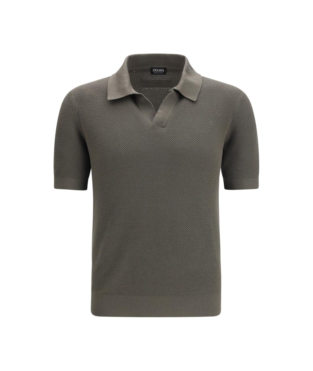 ZEGNA Серое хлопковое поло с коротким рукавом, фото 1