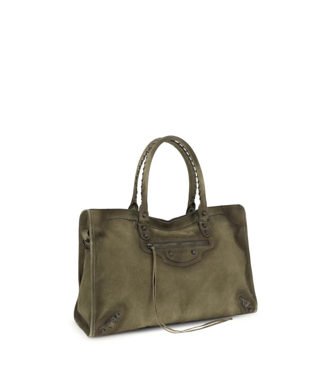 BALENCIAGA Хаки кожаная сумка тоут, фото 2