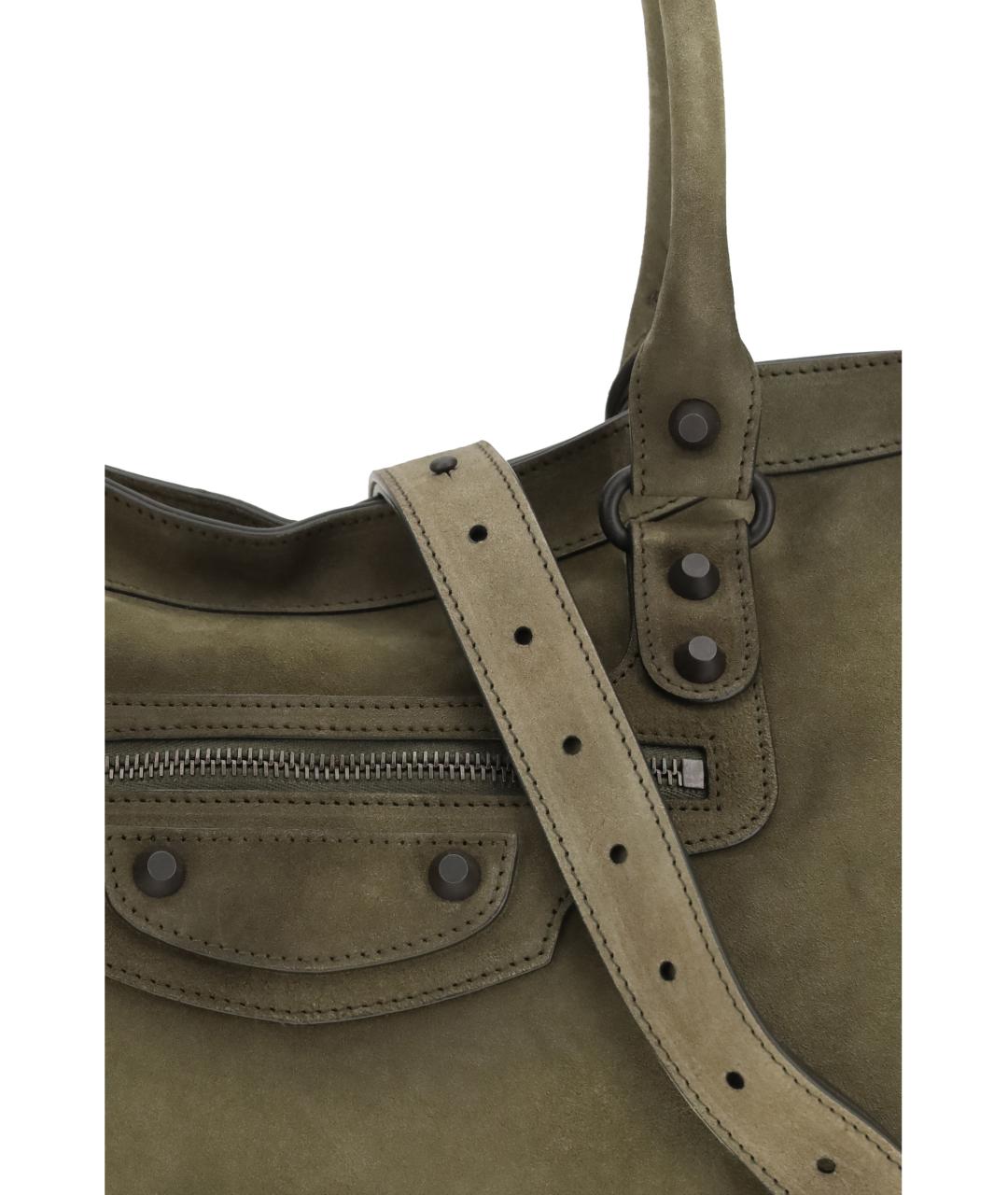 BALENCIAGA Хаки кожаная сумка тоут, фото 4