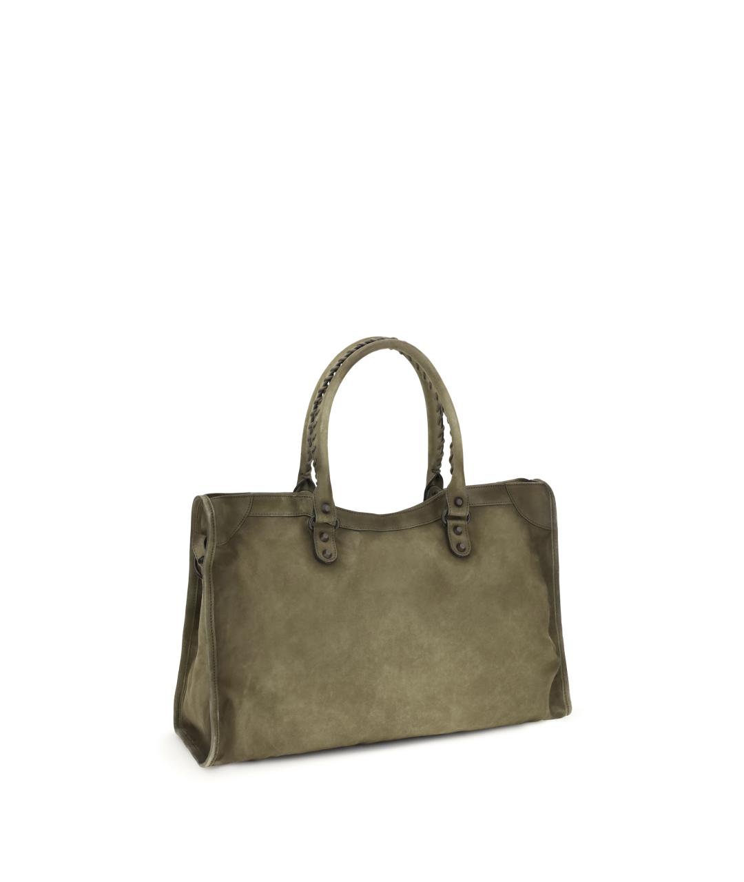 BALENCIAGA Хаки кожаная сумка тоут, фото 3