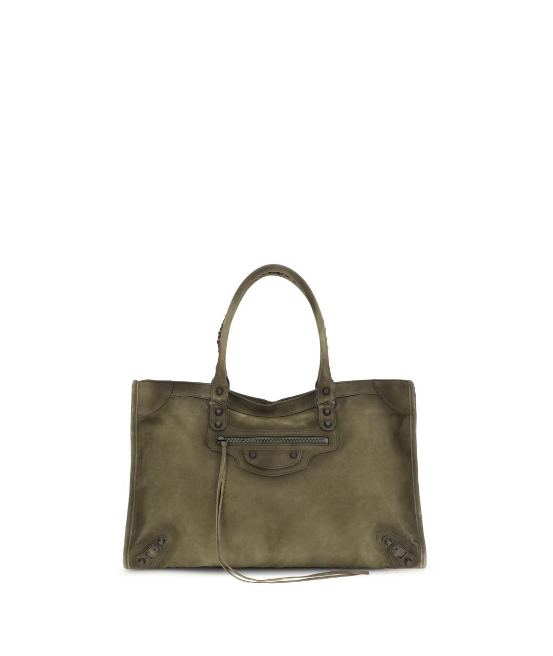 BALENCIAGA Хаки кожаная сумка тоут, фото 1