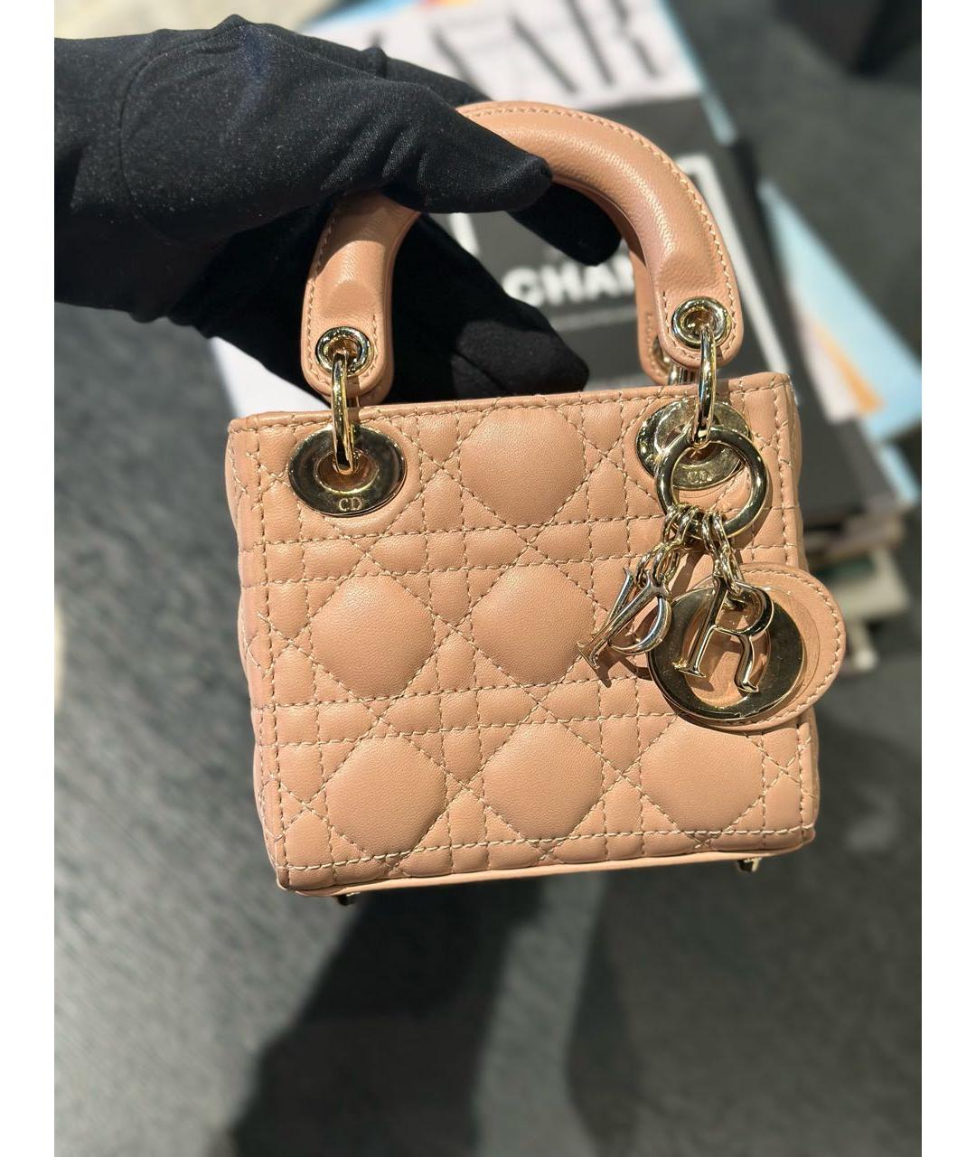 CHRISTIAN DIOR Бежевая кожаная сумка с короткими ручками, фото 7