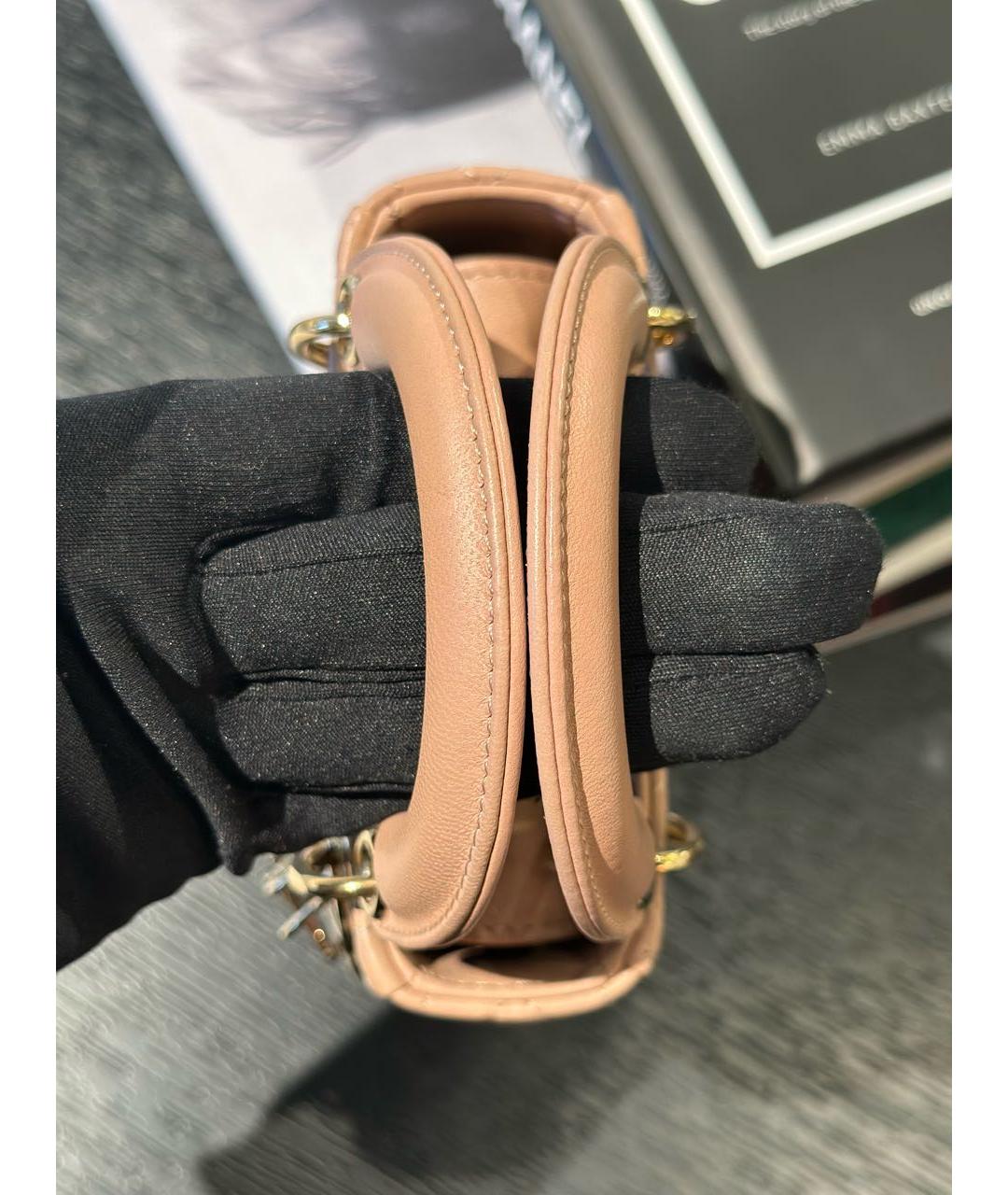 CHRISTIAN DIOR Бежевая кожаная сумка с короткими ручками, фото 5