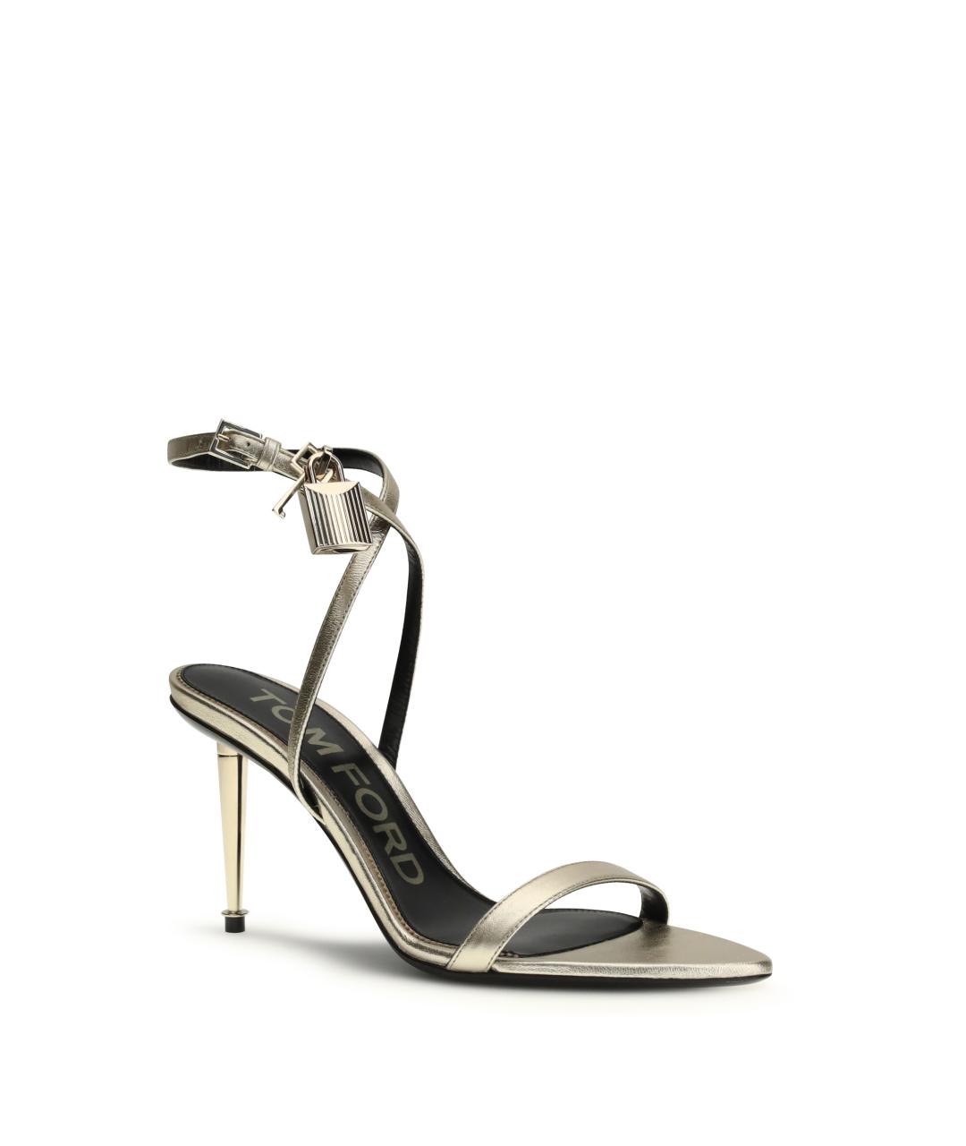 TOM FORD Золотые кожаные босоножки, фото 2