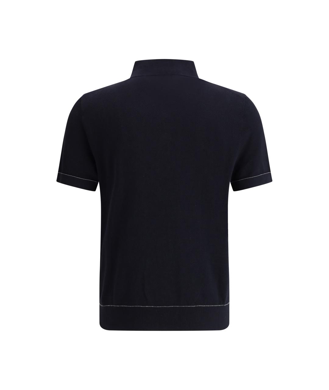 BRIONI Темно-синее хлопковое поло с коротким рукавом, фото 2