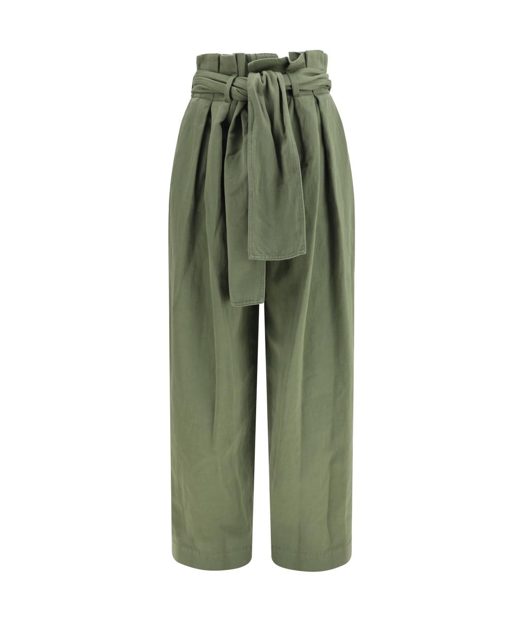 BALMAIN Зеленые хлопковые прямые брюки, фото 1