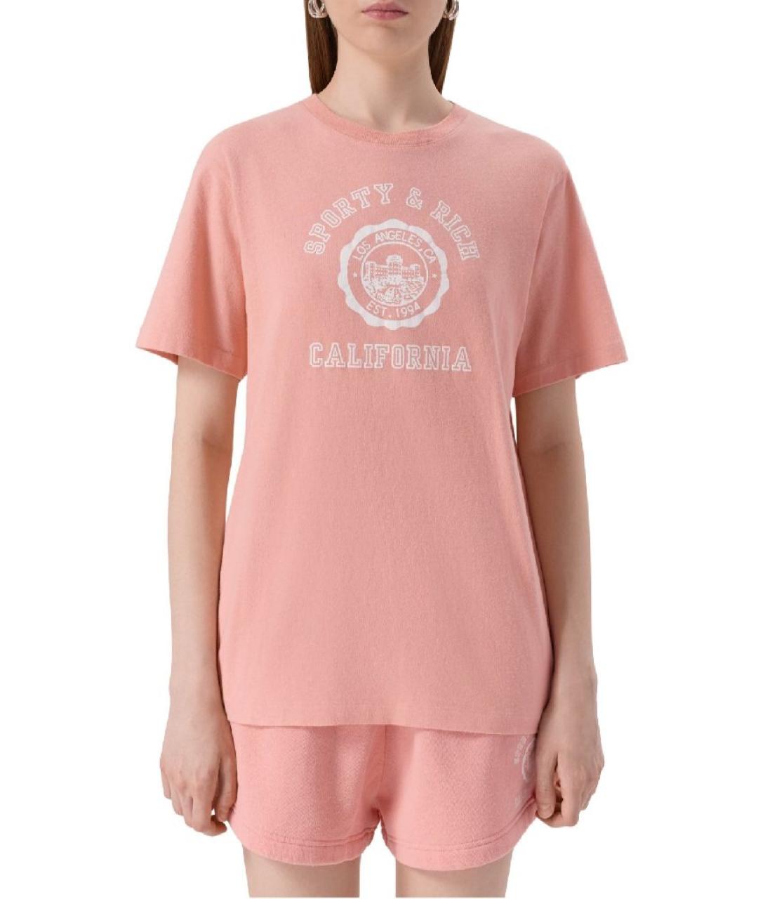 SPORTY AND RICH Коралловая хлопковая футболка, фото 6