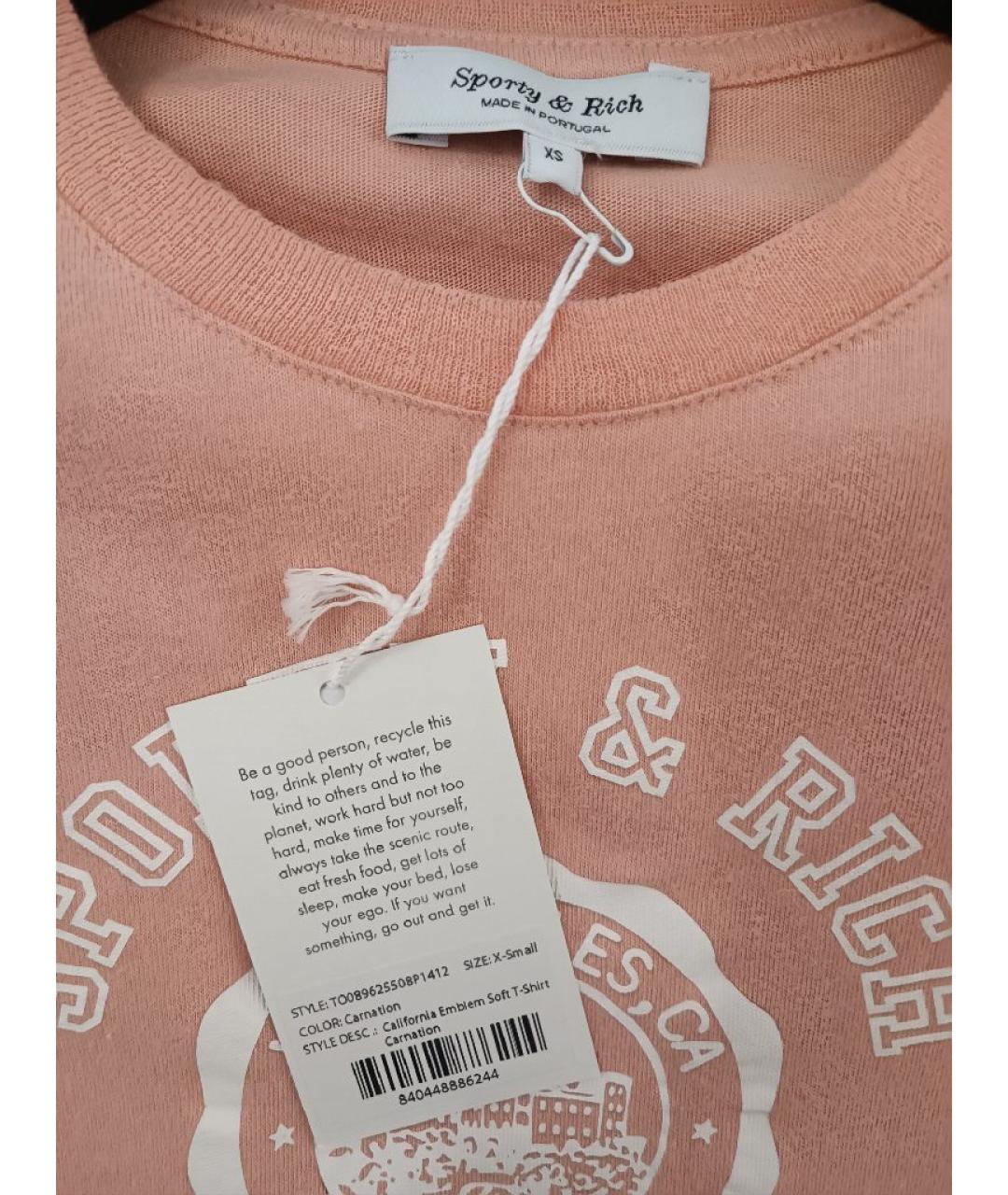 SPORTY AND RICH Коралловая хлопковая футболка, фото 3