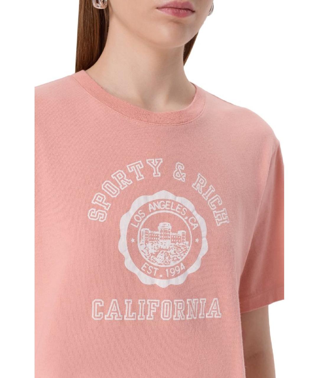 SPORTY AND RICH Коралловая хлопковая футболка, фото 5
