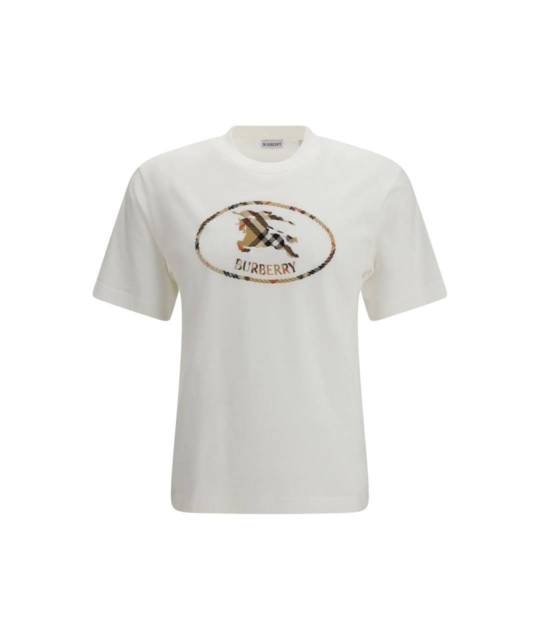 BURBERRY Белая хлопковая футболка, фото 4